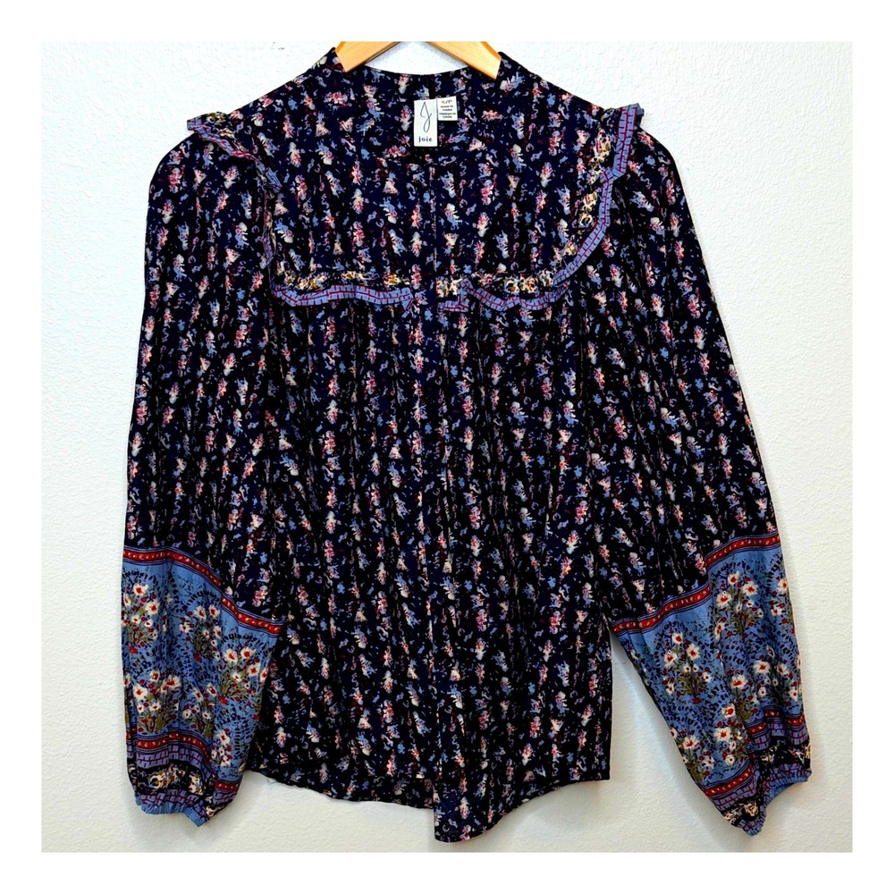 Joie Floral Print Ruffle Neck Blouse Sz S Petite Cottagecore Prairie Grandmacore